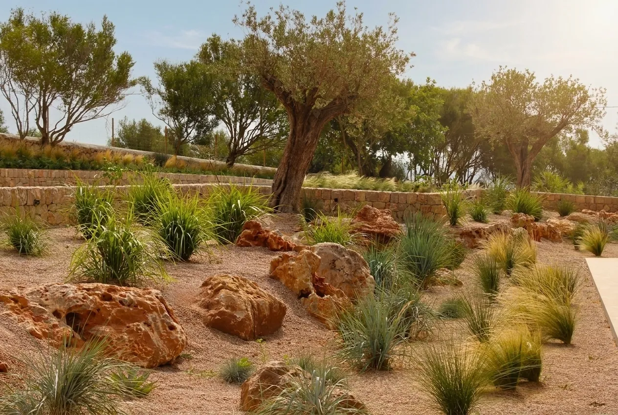 Overview of the estate garden transitions blending seamlessly into the natural landscape